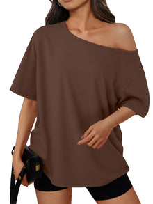 Trendy Queen Womens Off the Shoulder Tops Oversized Summer Spring T-Shirts 2026