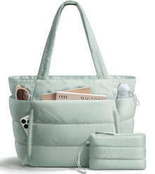 Bagstellar Puffer Tote Bag for Women, Lightweight Puffy Work Handbag Teacher Nurse Quilted Shoulder Bag for School Travel Gym | Cloud Bag w/ Zipper