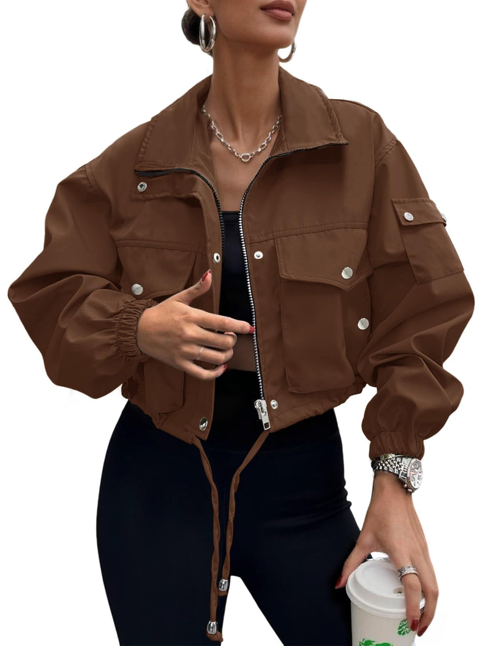 UEAL Womens Cropped Bomber Jacket 2026 Trendy Zip Up Lightweight Utility Anorak Coat With Pockets