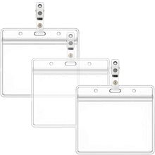 Horizontal Name Tag Holders and Metal Badge Clips with Vinyl Strap Waterproof PVC ID Card Holder (Horizontal 2.36x3.74 3PACK)