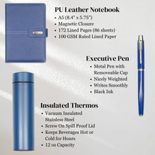Shadow Breeze A5 Leather Notebook, Insulated Thermos and Executive Pen Gift Set in Premium Gift Box, 172 Pages 100GSM Ruled Pages, 12 oz, Great Gift for Business, School, Home (Blue)