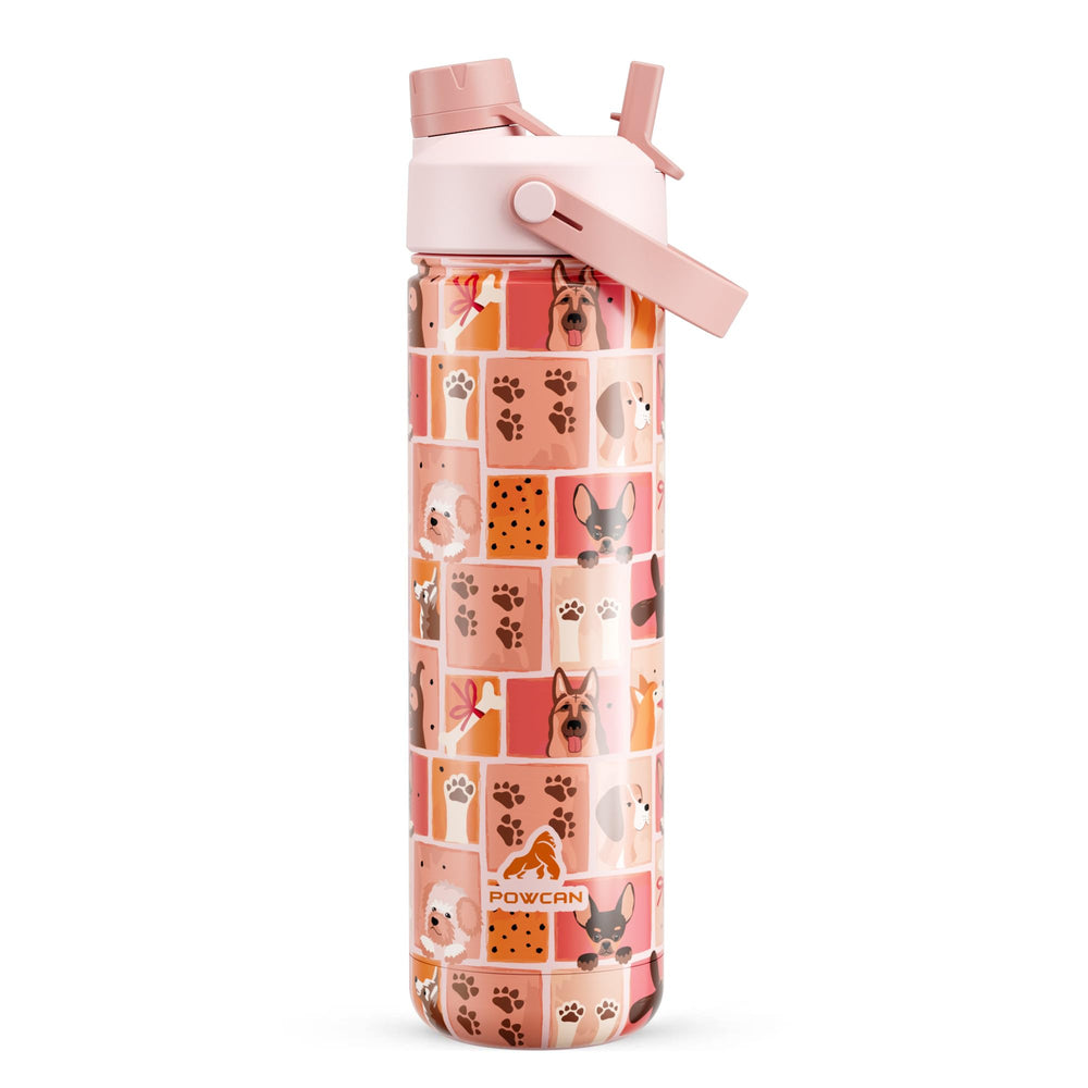 POWCAN 26 oz Insulated Water Bottle with 2-in-1 Straw and Spout Lid, Keep Cold 24H, Leak-Proof, Fits in Car Cup Holder, Stainless Steel Water Bottle for Sports, Travel, and School (Cotton Candy)
