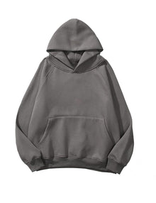 Lauweion Women Solid Basic Fleece Letter Loose Hoodie Sweatshirt Long Sleeve Kangaroo Pocket Drop Shoulder Pullovers Top