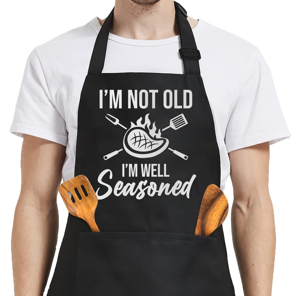 SANDJEST Funny Mens Aprons with Pockets for BBQ Grilling Cooking Grandpa Husband Apron for Birthday Christmas Father's Day