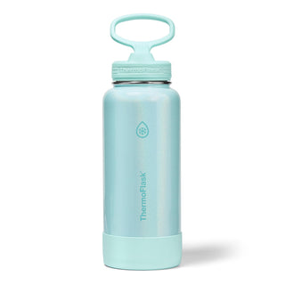 ThermoFlask Stainless Steel Water Bottles 2-Pack - Double-Wall Vacuum Insulated 24 oz BPA-Free Spout Lids - Keeps Drinks Cold 24 Hrs, Hot 12 Hrs - Leakproof, Dishwasher Safe, White/Coral
