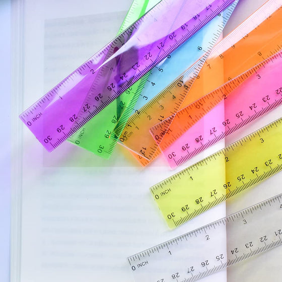 Color Transparent Ruler Plastic Rulers - Ruler 12 inch, Kids Ruler for School, Ruler with Centimeters, Millimeter and Inches, Assorted Colors, Clear Rulers, 7 Pack School Rulers - hover image
