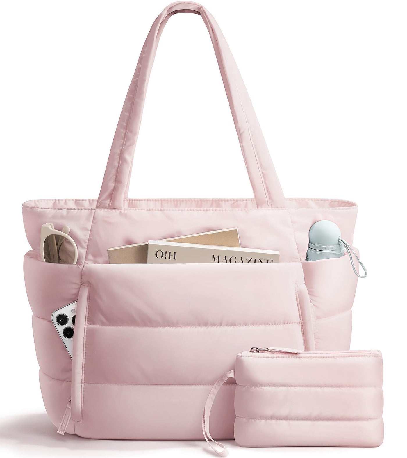 Bagstellar Puffer Tote Bag for Women, Lightweight Puffy Work Handbag Teacher Nurse Quilted Shoulder Bag for School Travel Gym | Cloud Bag w/ Zipper