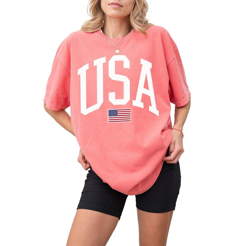 USA T-Shirt for Men, Women, Unisex - Vintage American Flag Graphic Tee - Patriotic Short Sleeve Crew Neck Top - 100% Cotton