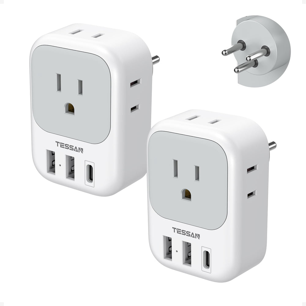 TESSAN 2 Pack European Travel Plug Adapter, Europe Power Converter 4 Outlets 3 USB(1 USB C PD 20W), Type C International Adaptor to Italy Spain France Portugal Iceland Germany, EU Travel Essentials