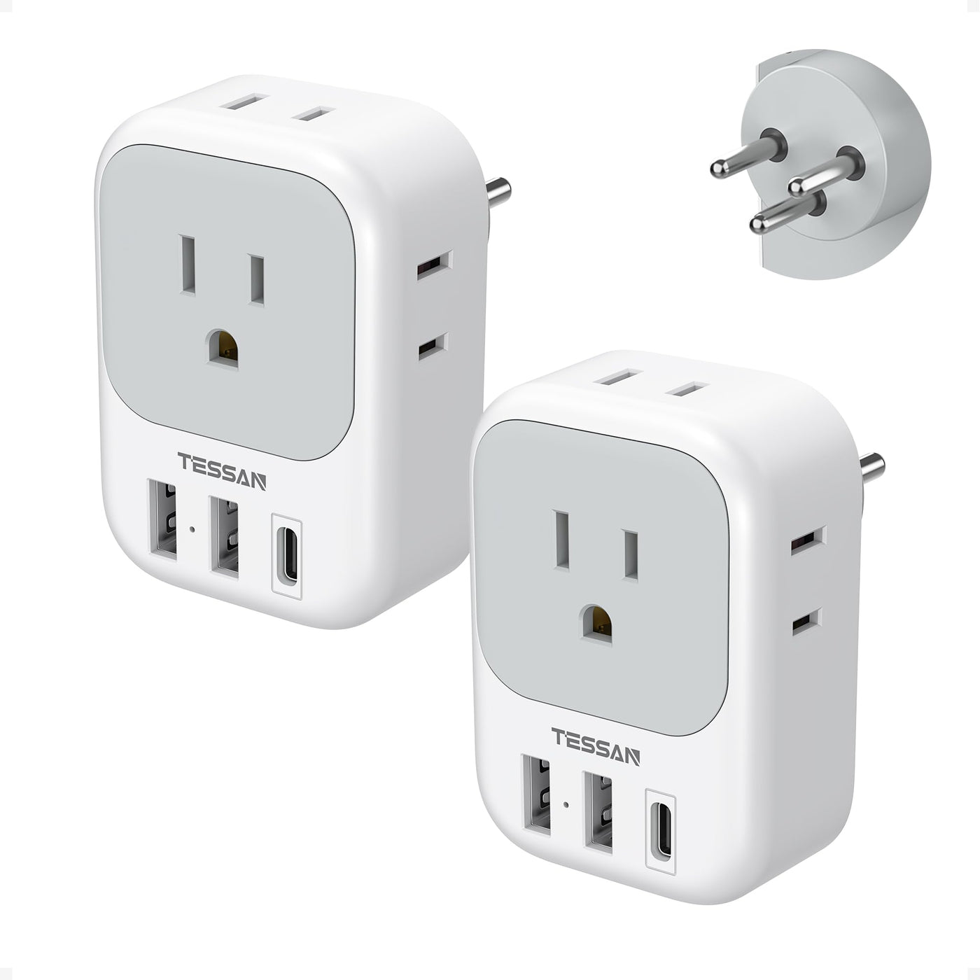 TESSAN 2 Pack European Travel Plug Adapter, Europe Power Converter 4 Outlets 3 USB(1 USB C PD 20W), Type C International Adaptor to Italy Spain France Portugal Iceland Germany, EU Travel Essentials