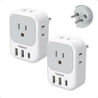 TESSAN 2 Pack European Travel Plug Adapter, Europe Power Converter 4 Outlets 3 USB(1 USB C PD 20W), Type C International Adaptor to Italy Spain France Portugal Iceland Germany, EU Travel Essentials