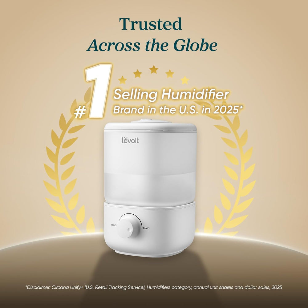 LEVOIT Top Fill Humidifiers for Bedroom, 2.5L Tank for Large Room, Easy to Fill & Clean, 28dB Quiet Cool Mist Air Humidifier for Home Baby Nursery & Plants, Auto Shut-off for Safety, 25H