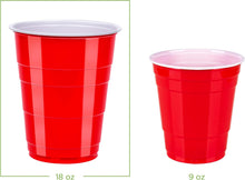 Amazon Basics Sturdy Disposable Plastic Party Cups for Cold Drinks, Red, 18oz, 50 Count, BPA-Free