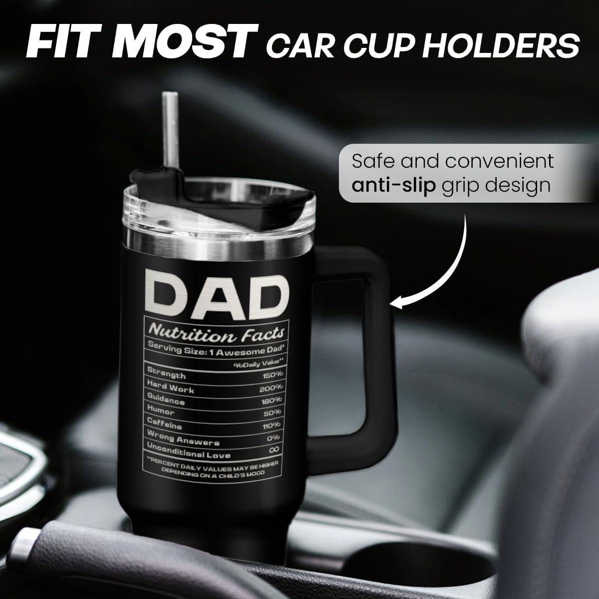 SANDJEST Dad Gift from Daughter, 40oz Stainless Steel Insulated Coffee Tumbler With Lid & Straw, Travel Cup Gift for Dad, Christmas Birthday Father's Day
