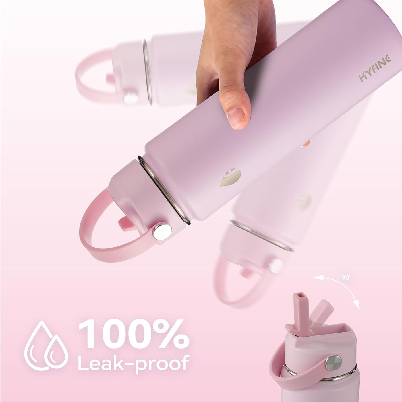 ThermoProof Double-Walled Vacuum Insulated Stainless Steel Water Bottle - Wide Mouth Canteen, Straw Lids, Dishwasher Safe, Reusable, Leakproof, Hot & Cold for Men, Women - 24oz (pink)