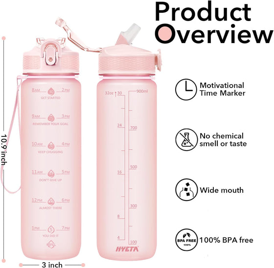 Hyeta 32oz Water Bottles with Straw - Stay Motivated and Hydrated with Convenient Times to Drink Markings, Durable, Leak-proof - hover image