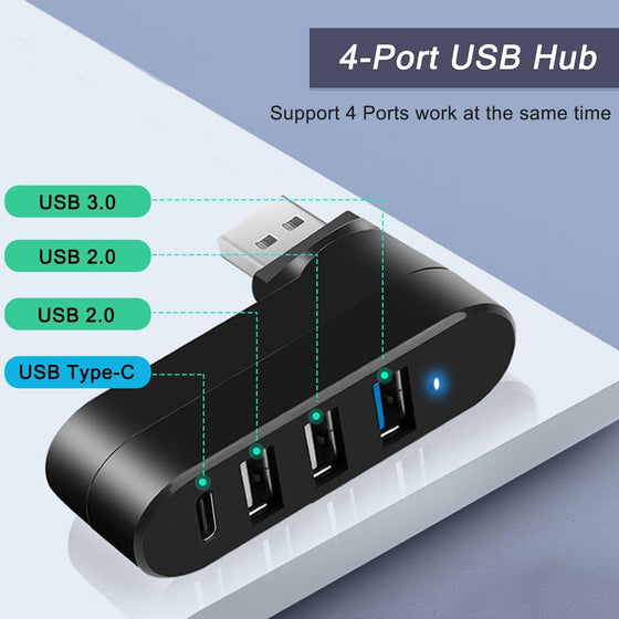 VIENON 4-Port USB 3.0 Hub [90°/180° Degree Rotatable], USB Splitter with PD-in 5W USB C Port, USB Extender for Laptop, Car, iMac, MacBook Air, MacBook Pro, and More - hover image