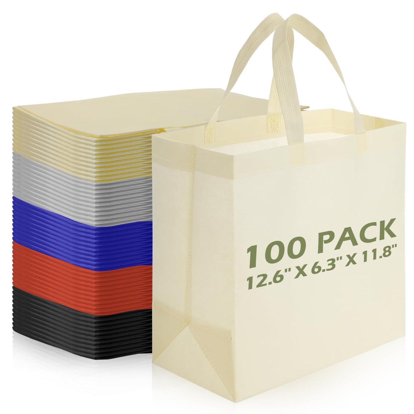 Reginary 100 PCS Reusable Totes Bags - Non Woven Grocery Handle Bags for Shop Events & Retail Store(Rose Pink)