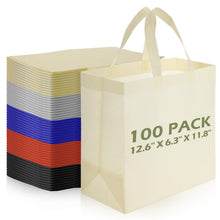 Reginary 100 PCS Reusable Totes Bags - Non Woven Grocery Handle Bags for Shop Events & Retail Store (Beige)