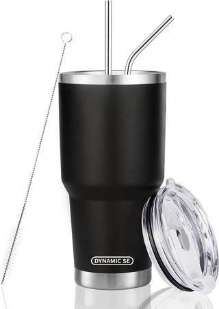 D·S 30oz Blue Tumbler Stainless Steel Double Wall Vacuum Insulated Mug with Straw and Lid, Cleaning Brush for Cold and Hot Beverages
