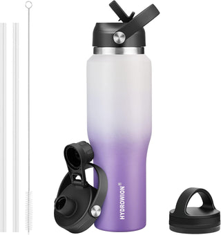 HYDROWION 32oz Stainless Steel Water Bottle(Cold for 48 Hrs, Hot for 24 Hrs), Double Wall Vacuum Insulated Water Flask with Straw Lid, Spout Lid and Flex Cap, Fit in Any Car Cup Holder, Cobalt