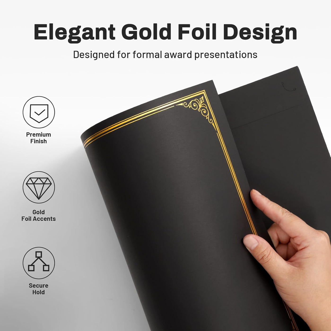 SUNEE 10 Packs Black Certificate Holders, 250gsm, for 8.5x11 Award Certificates, Certificate Covers with Gold Foil Border