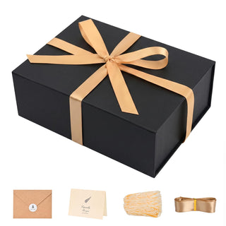 LIFELUM Gift Box 13.5''x10''x4'' Large Gifts Box with Magnetic Lids Black Gift Boxes for Father's Day graduation gifts Contains Card, Ribbon, Filler