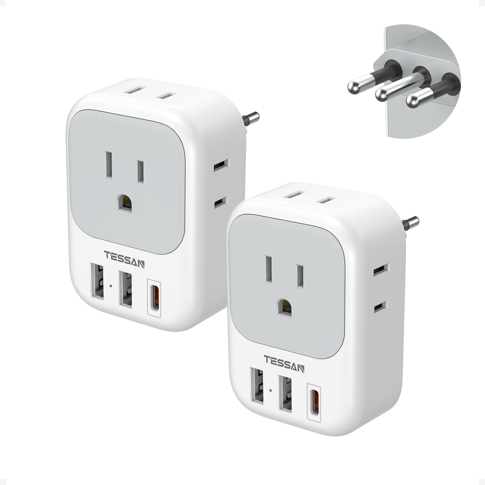 TESSAN 2 Pack European Travel Plug Adapter, Europe Power Converter 4 Outlets 3 USB(1 USB C PD 20W), Type C International Adaptor to Italy Spain France Portugal Iceland Germany, EU Travel Essentials