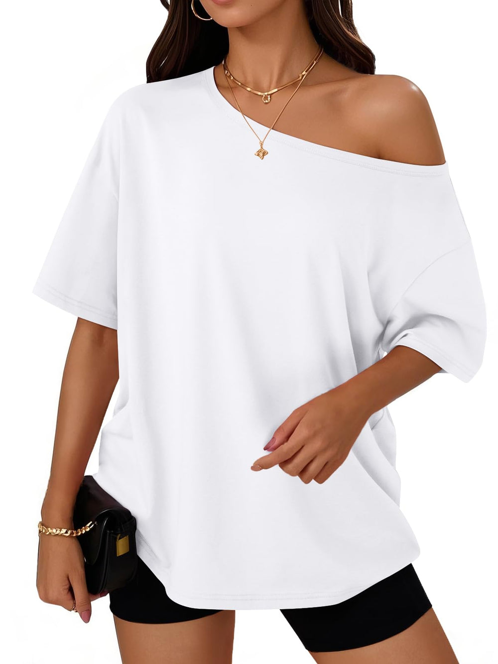 Trendy Queen Womens Off the Shoulder Tops Oversized Summer Spring T-Shirts 2026