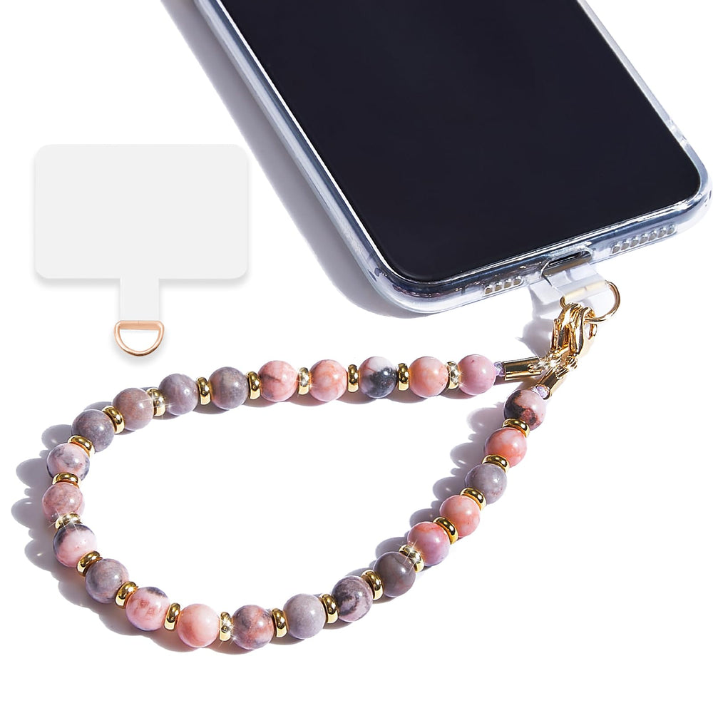Marble Beaded Phone Wrist Strap,Detachable Phone Bracelet Strap with Tether Tab,Hands-Free Wristlet Strap (Rose Quartz)