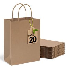 MESHA Brown Paper Bags 8x4.25x10.5 Inch 20Pcs, Paper Bags with Handles, Sturdy Brown Gift Bags for Retail, Birthday Party Favors, Shopping, Small Business (Made in USA)