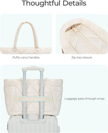 BAGSMART Tote Bag for Women, Puffer Tote Bag with Zipper, Large Quilted Shoulder Bag with Compartments for Travel, Work, Gym