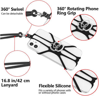 Kinizuxi 2 Pcs Cell Phone Lanyard Crossbody with Adjustable Neck Strap and Phone Ring Grip,Universal Smartphone Lanyard for iPhone Lanyards for Around the Neck Compatible with Most Smartphones