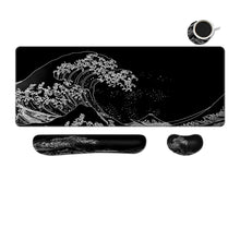 Desk Mat, Large Gaming Mouse Pad with Wrist Rest, 4 in1 XXL Mouse pad+Keyboard Wrist Rest+Mouse Pad Wrist Support+Cup Coaster Set, Ergonomic Desk Pad for Home Office, Trees Library