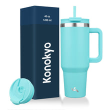 Konokyo 40 oz Tumbler with Handle and 2 Straws,2 in 1 Lid Insulated Water Bottle Stainless Steel Travel Coffee Mug,Mint