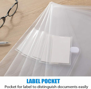 Sooez 10 Pack Plastic Envelopes File Folders, Clear Folder for Document US Letter A4 Size Poly Envelopes with Label Pockets for School Home Work Office Organizer, Clear