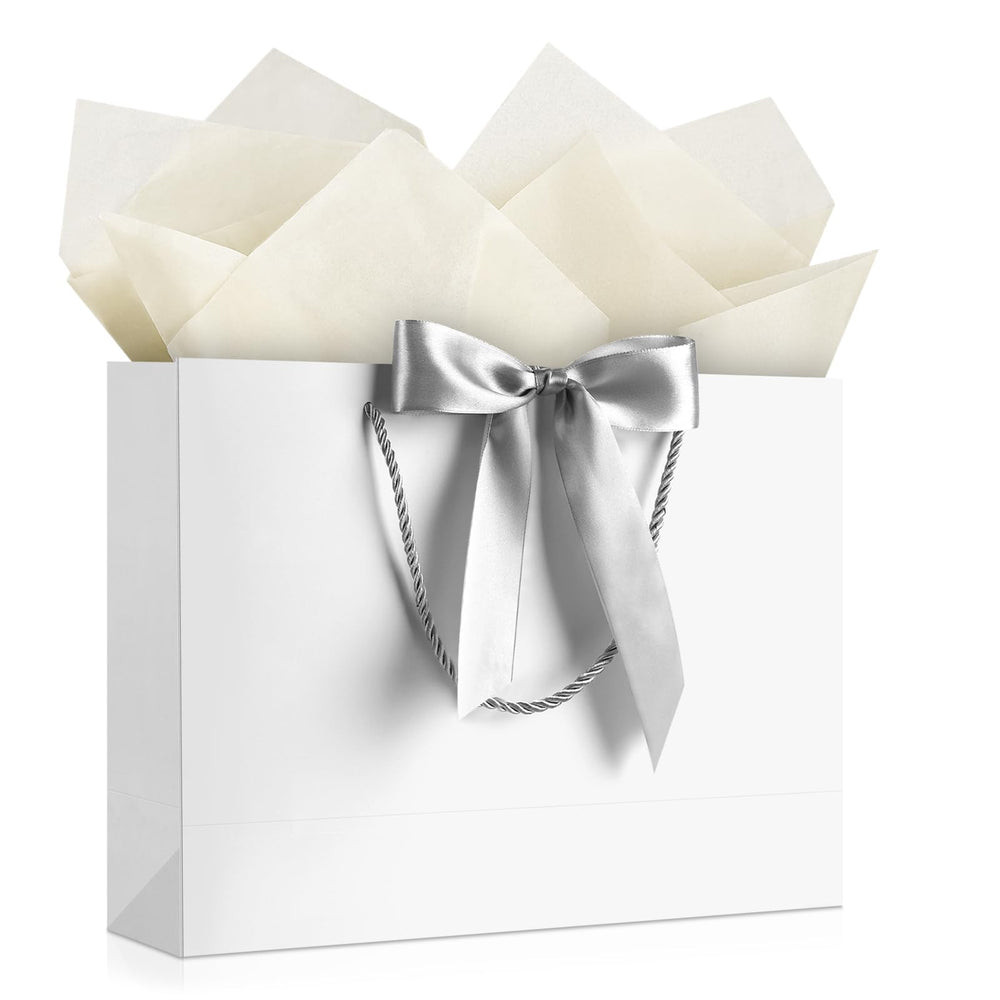 JMANNI Gift Bags with Handles, 13” Medium Gift Bag for Presents, 1 Pcs Bags with 2 Tissue Paper and 1 Cards for Graduation Baby Shower Wedding Fathers Day Mother's Day Birthday Party（champagne gold）