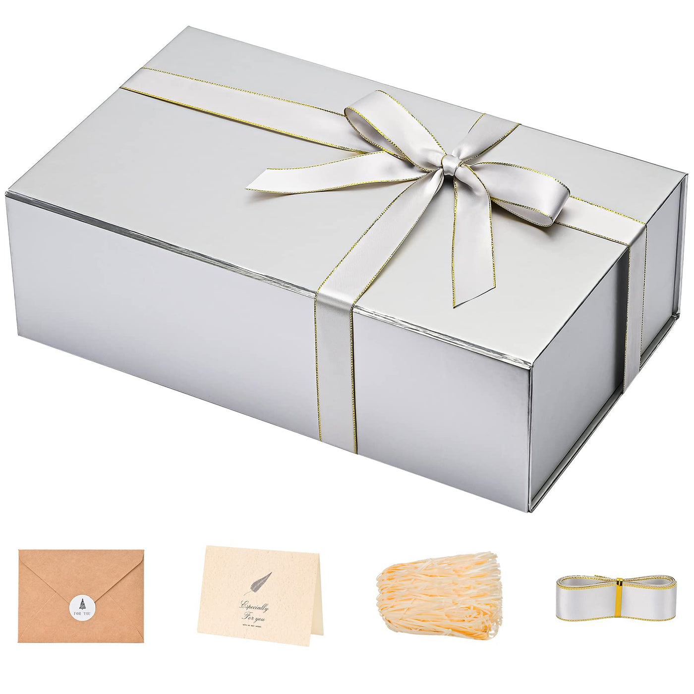 LIFELUM Gift Box 13.5''x10''x4'' Large Gifts Box with Magnetic Lids Black Gift Boxes for Father's Day graduation gifts Contains Card, Ribbon, Filler