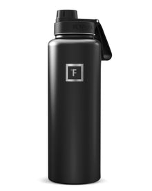IRON °FLASK Camping & Hiking Hydration Flask with Straw, Wide Mouth Insulated Stainless Steel Sports Water Bottle - 40 oz Midnight Black