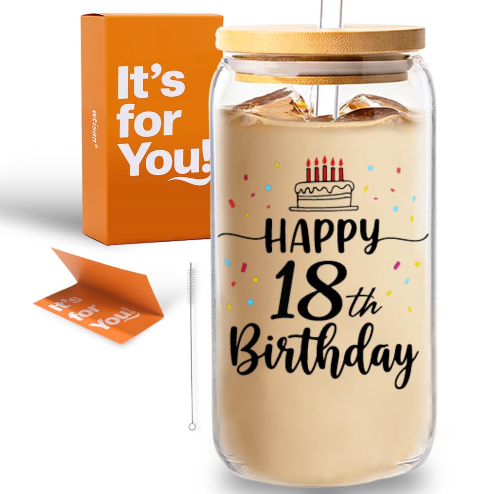 wtisan Housewarming Gifts for New Home - Sweet Home Aesthetic Can Shaped Glass Cup, 16oz Iced Coffee Tumbler - House Warming Gift Ideas with Lid, Straw & Card for Couple, New Homeowner