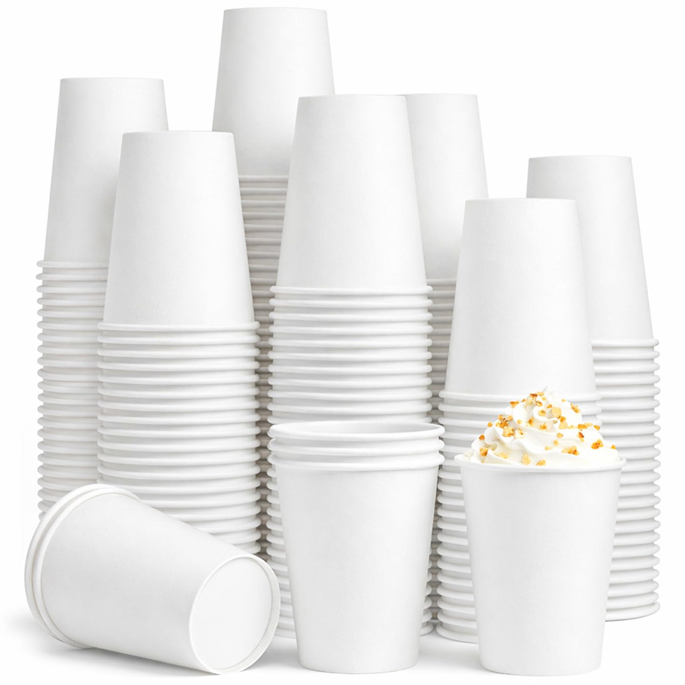 Paper Coffee Cups 12 oz, 100 Pack White Disposable Cups for Hot & Cold Beverages, Sturdy with Leak-Resistant Lining, Ideal for Home, Small Office, Party and Travel