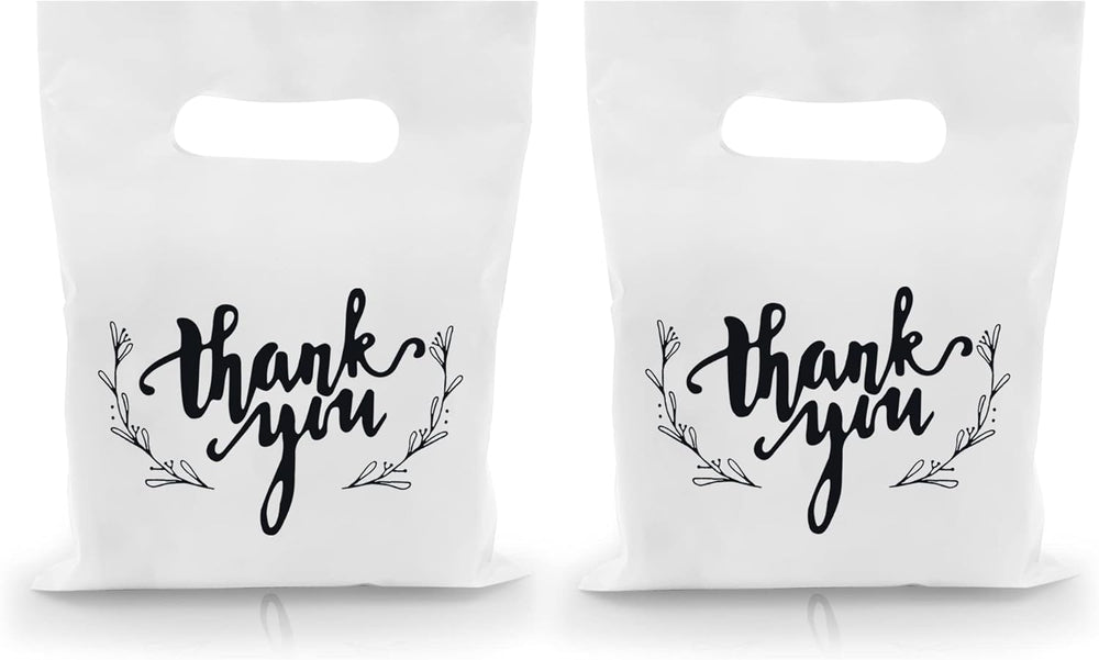 KEEPARTY 100 PCS Small Thank You Merchandise Bags Plastic Goodie Bags Party Favor Bags for Birthday Party Baby Shower Wedding Merchandise Gifts Trade Shows (Pink)