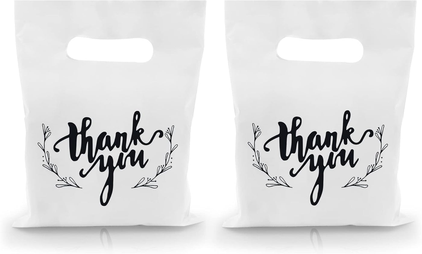 KEEPARTY 100 PCS Small Thank You Merchandise Bags Plastic Goodie Bags Party Favor Bags for Birthday Party Baby Shower Wedding Merchandise Gifts Trade Shows (Pink)