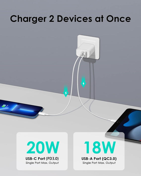 [4 Pack] USB C Charger Block Fast Charging Multiport Adpater [PD 20W USB-C & QC 3.0 USB-A Port] for iPhone 17/16/15/14/13/12/11/X/8, iPad, Galaxy, Google & More - hover image
