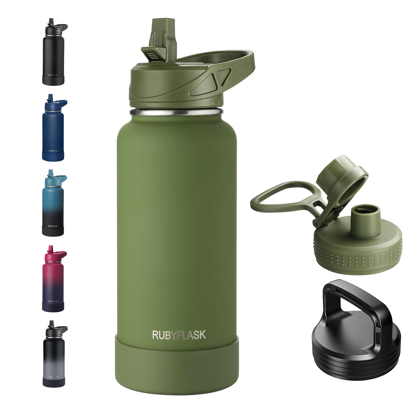 RUBYFLASK 32oz Insulated Water Bottle with Straw, Stainless Steel Metal Vacuum Water Flask, Large Thermal Water bottle with Leakproof 3 Lids for Travel, Camping, Gym Sports Indigo Black