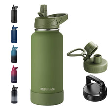 RUBYFLASK 32oz Insulated Water Bottle with Straw, Stainless Steel Metal Vacuum Water Flask, Large Thermal Water bottle with Leakproof 3 Lids for Travel, Camping, Gym Sports Indigo Black