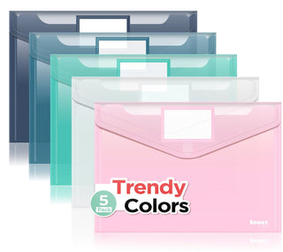 Sooez 10Pack Plastic Envelopes, Plastic File Folders, Clear Folders for Documents Trendy Colors, Super Heavyweight Document Holders, Storage Pouches, File Envelopes for School Office Supplies