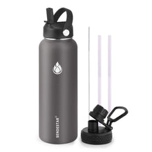 SENDESTAR Water Bottle 32oz Double Wall Vacuum Insulated Leak Proof Stainless Steel Sports Water Bottle—Wide Mouth with New Flex Straw Lid & Spout Lid (Deep Blue&Black)