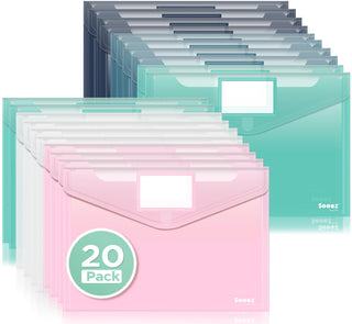 Sooez 10Pack Plastic Envelopes, Plastic File Folders, Clear Folders for Documents Trendy Colors, Super Heavyweight Document Holders, Storage Pouches, File Envelopes for School Office Supplies