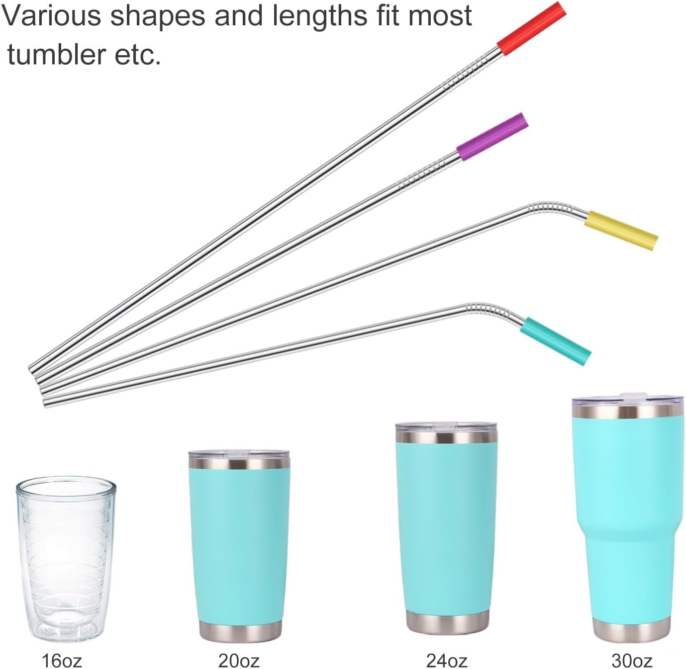 20 Pack Reusable Stainless Steel Metal Straws,10.5" & 8.5" Reusable Drinking Straws with 20 Silicone Tips 5 Straw Brushes 1 Travel Case,Eco Friendly Extra Long Metal Straw Fit for 20 24 30 oz Tumbler